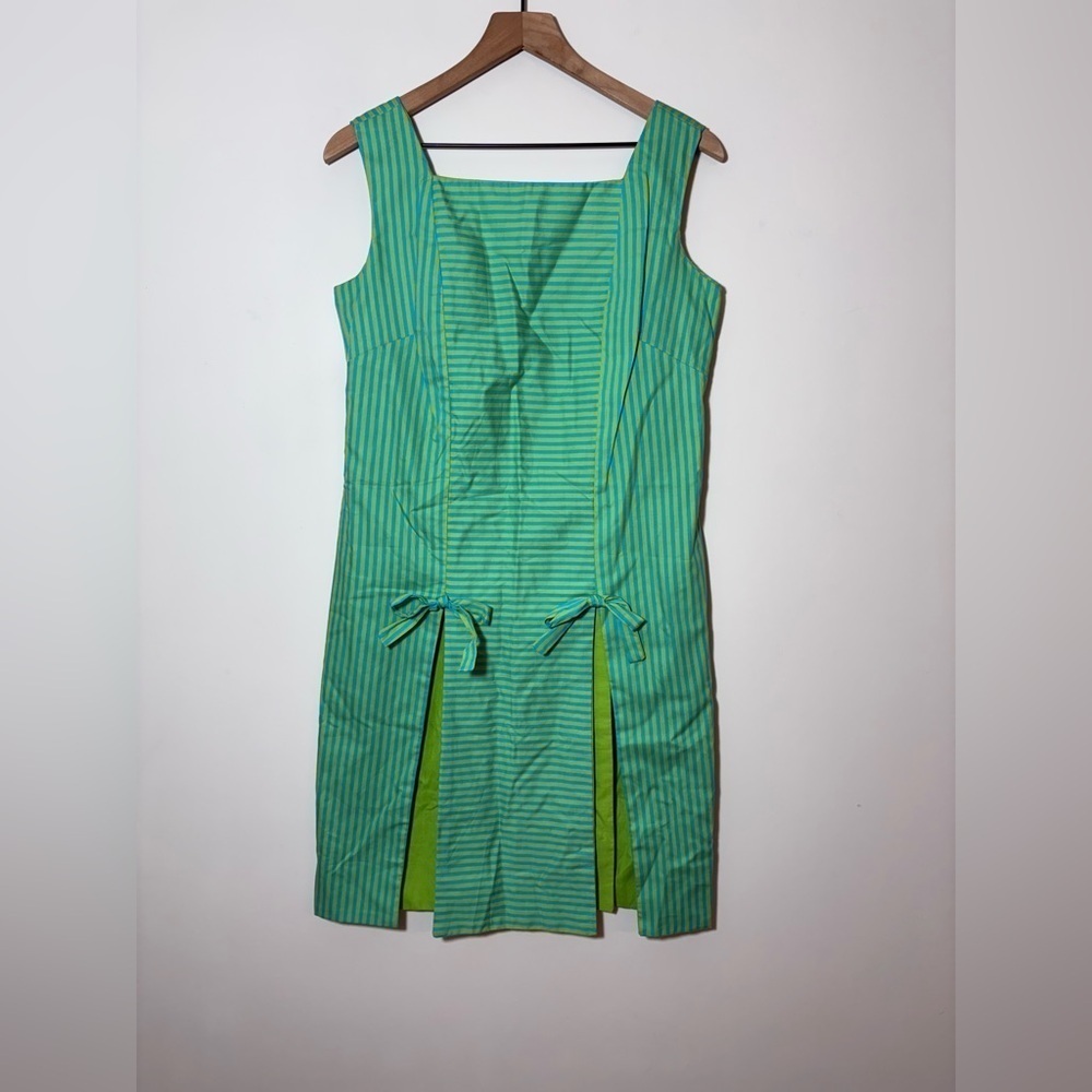 Monique Women’s Mini Stripped Bow Dress Green With Slits S